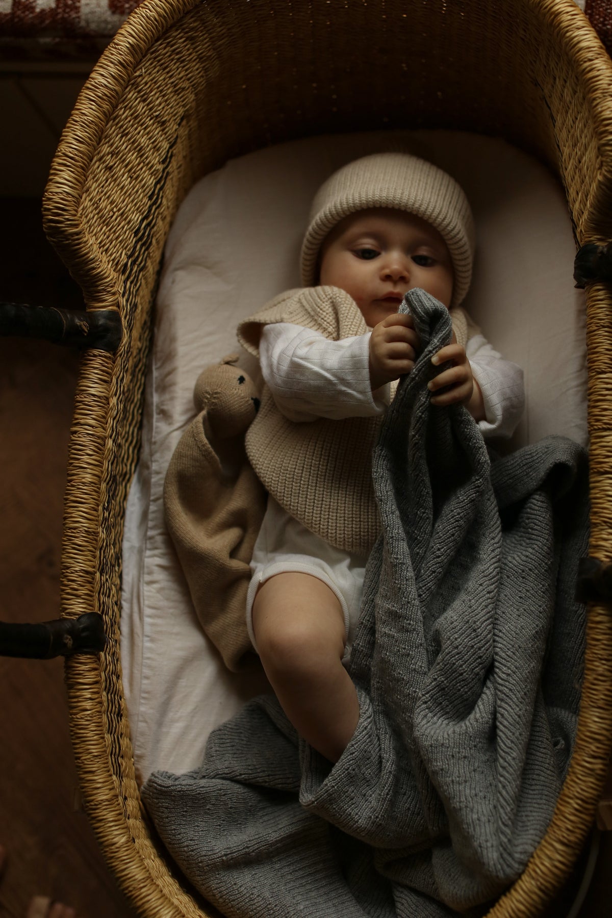 Hvid Wollen babydeken Dora Grey Melange