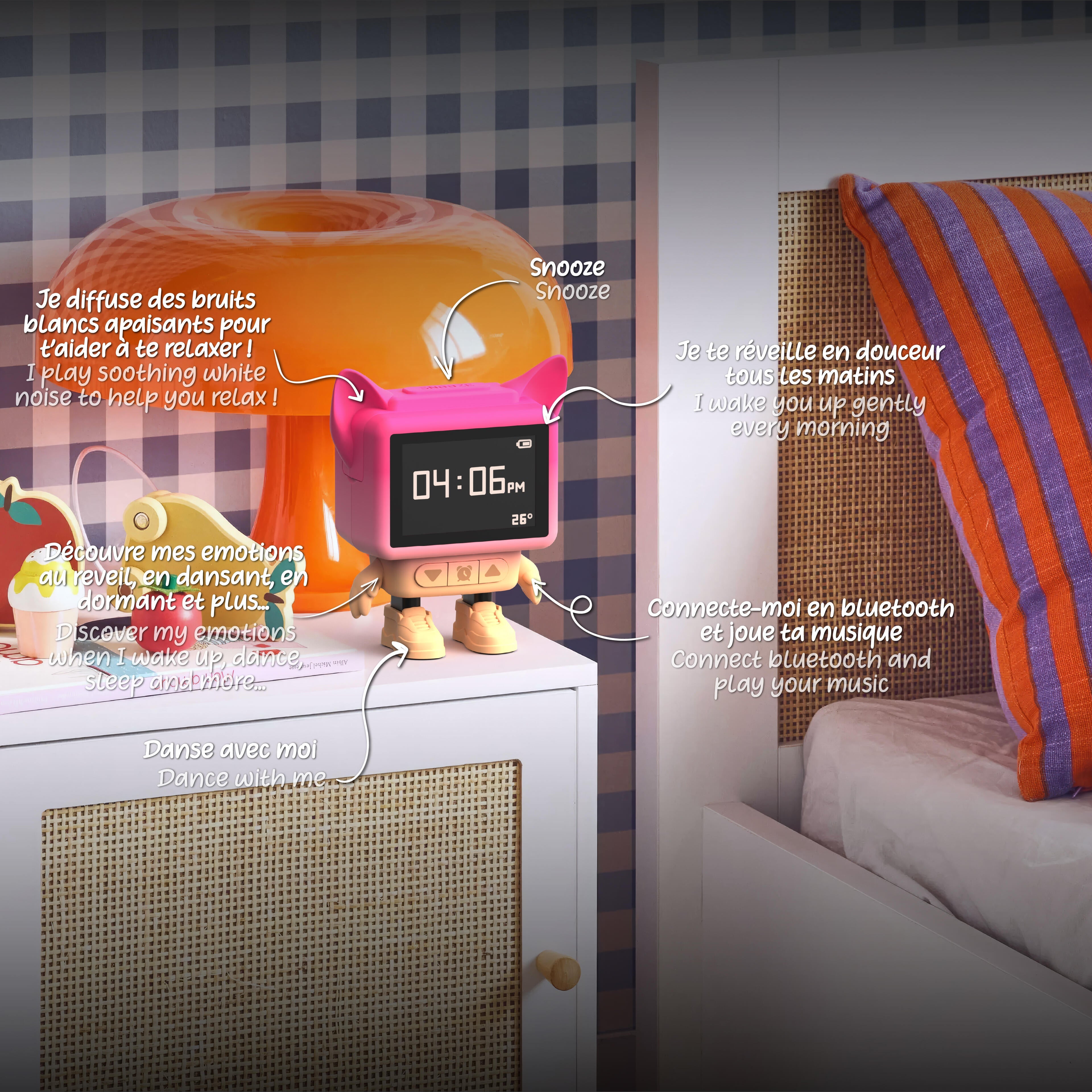 MOB - Dancing Clock wekker & speaker - Roze