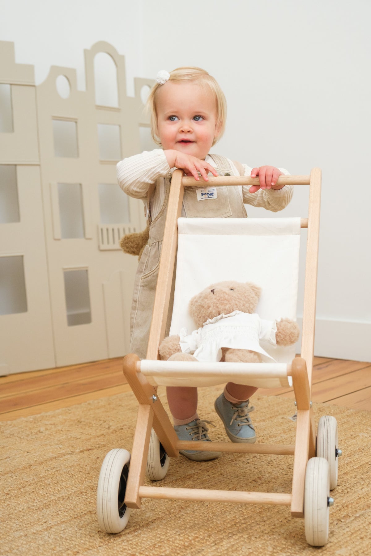 Egmont Toys - Houten poppenbuggy met katoenen zitting