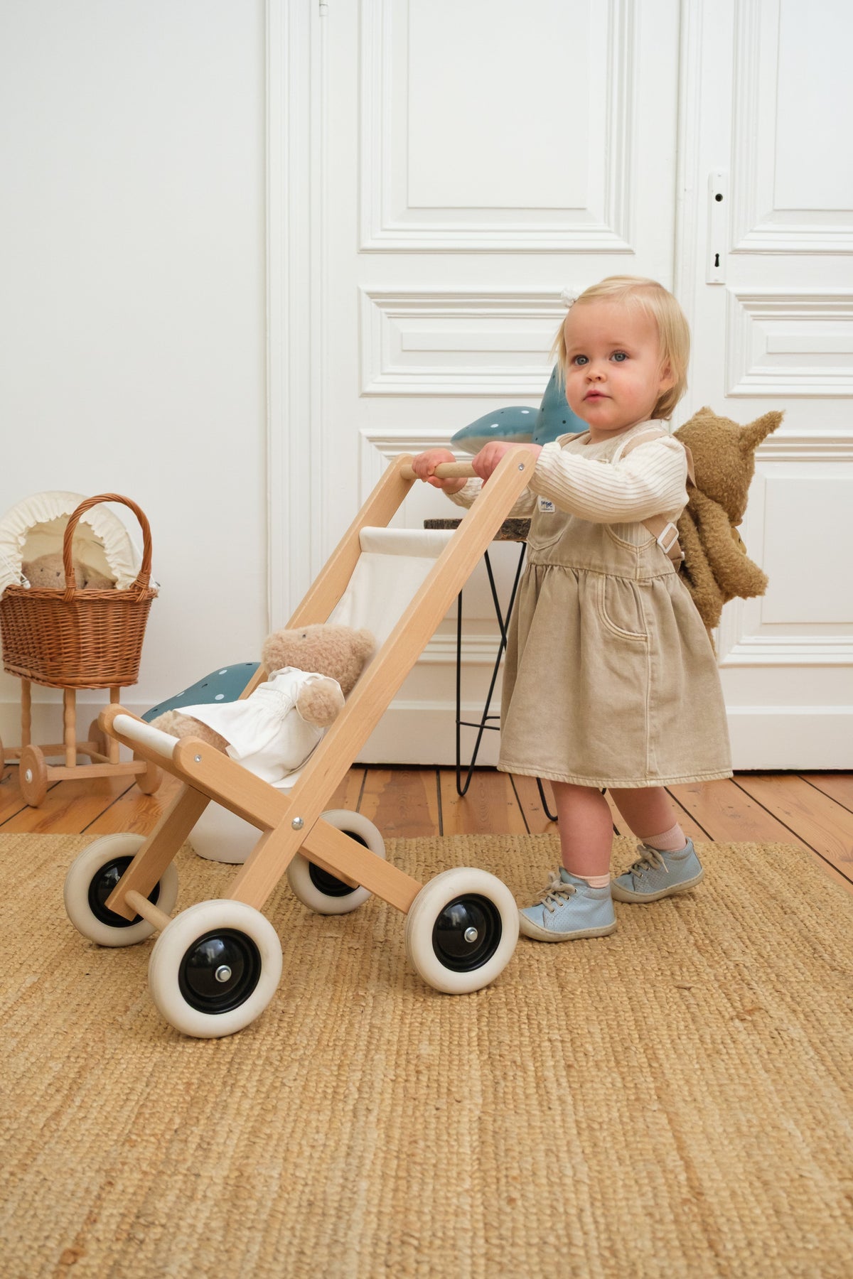 Egmont Toys - Houten poppenbuggy met katoenen zitting