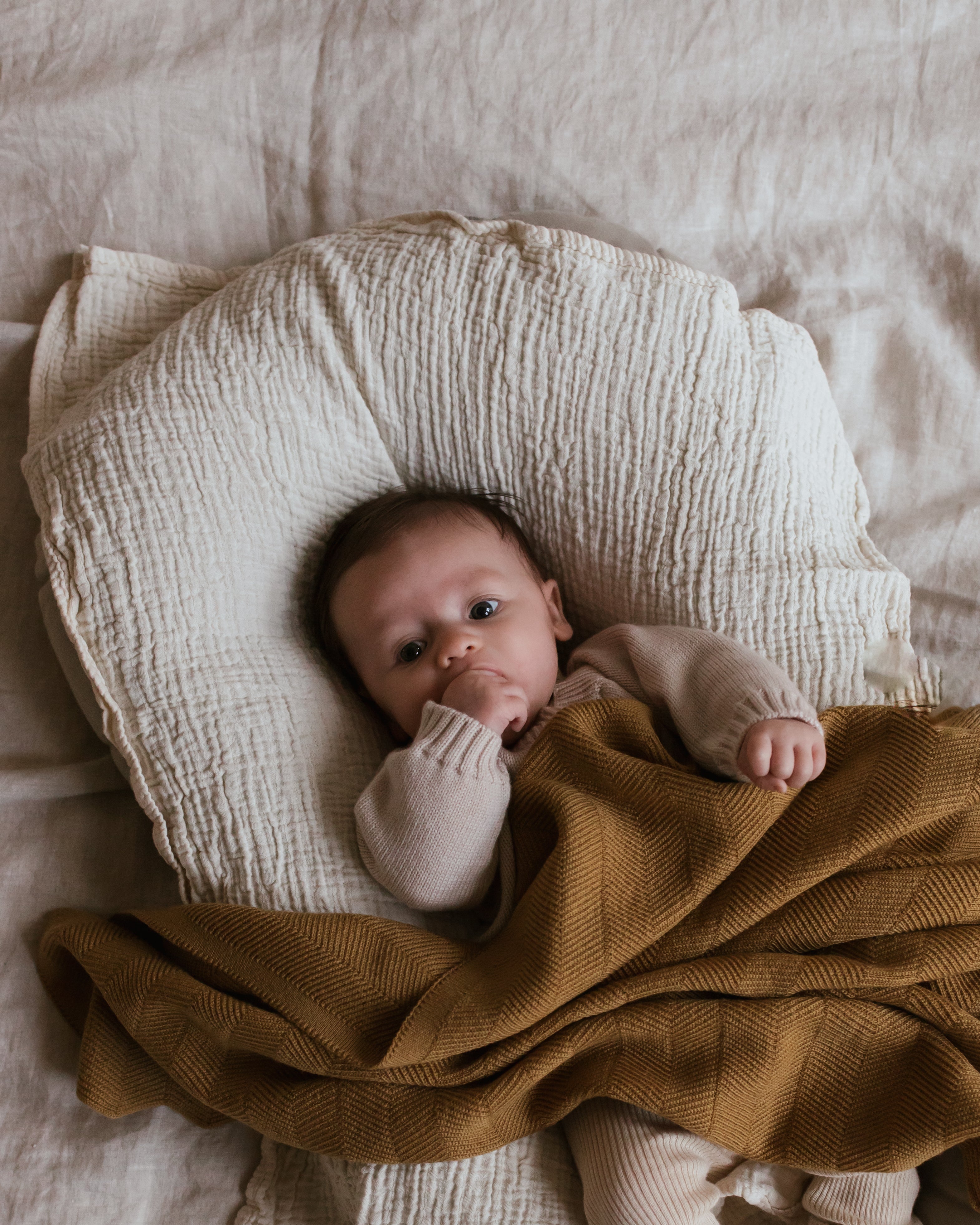 Hvid Wollen babydeken Freddie Ochre