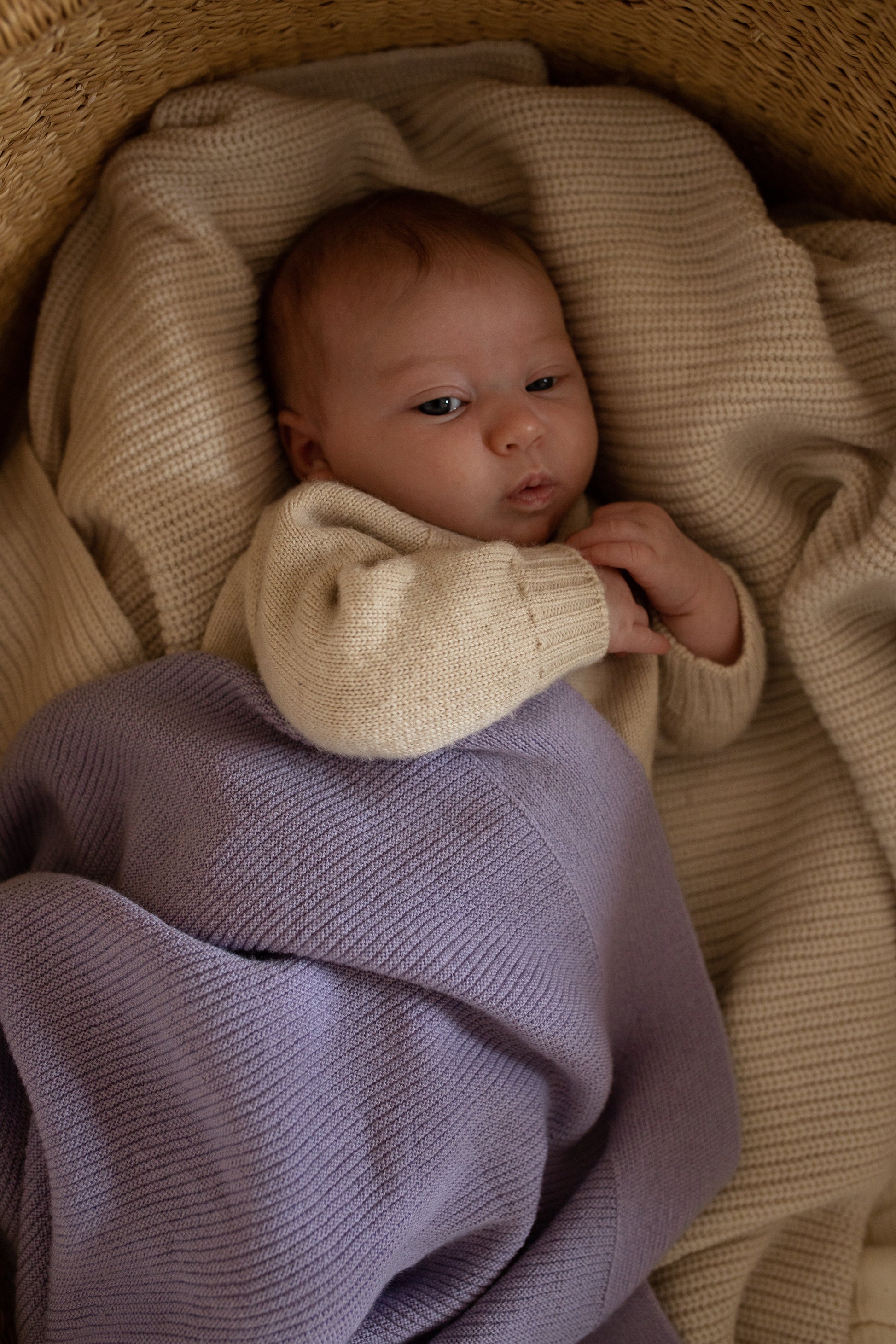 Hvid Wollen babydeken Gust Lilac
