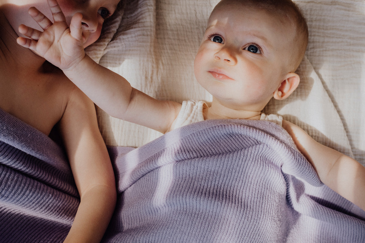 Hvid Wollen babydeken Gust Lilac