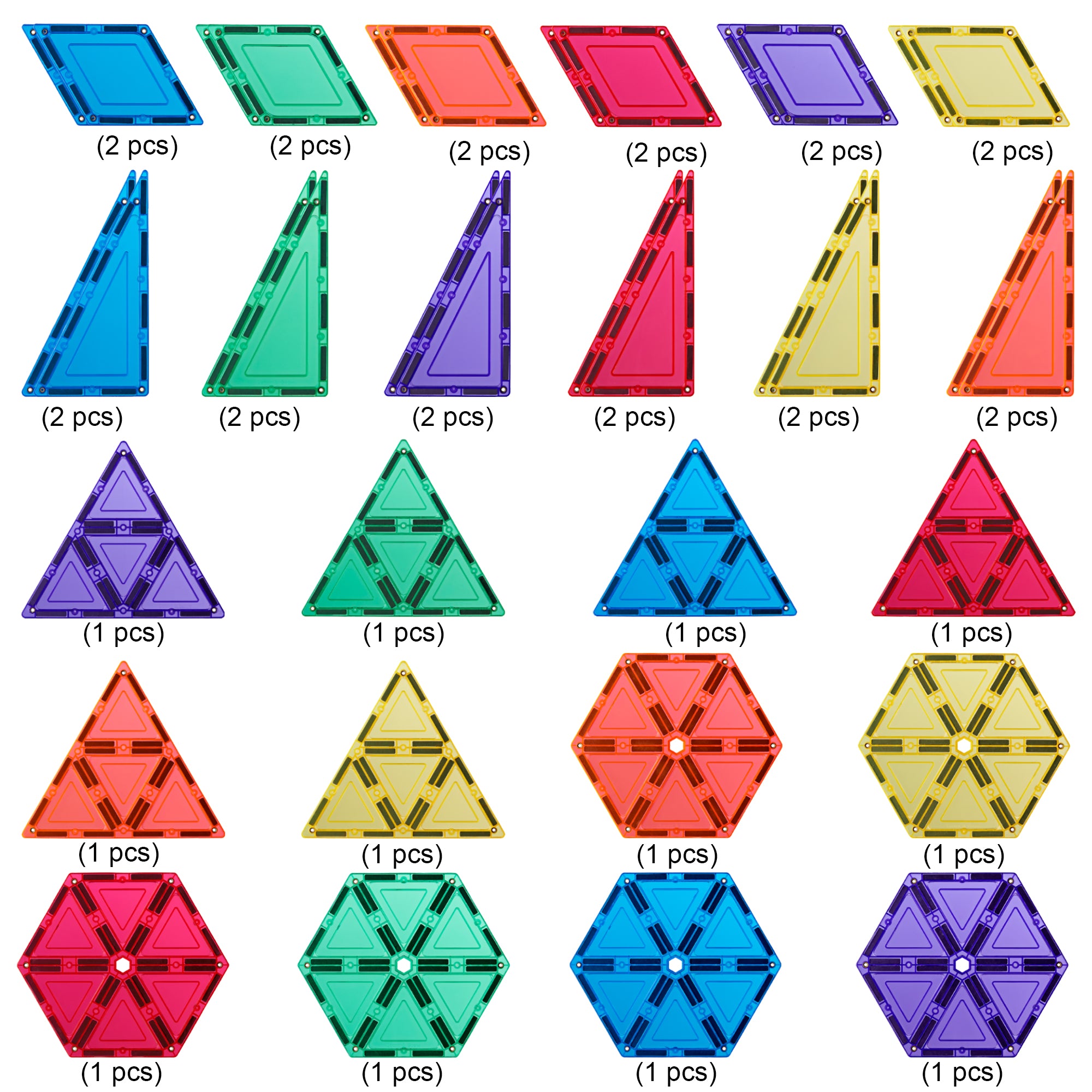 Learn And Grow - Magnetisch constructiespeelgoed Geometry Pack - 36 stuks
