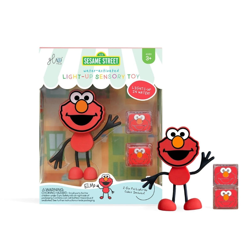 Glo Pals - sensorische lichtgevende blokjes voor in bad of sensorisch spel - Sesamstraat Elmo - 2 stuks incl. speelvriendje