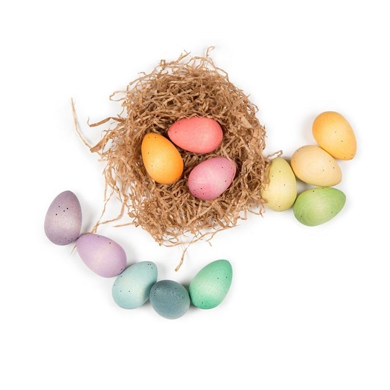 Grapat - Houten gekleurde eieren - Happy eggs - 12 stuks