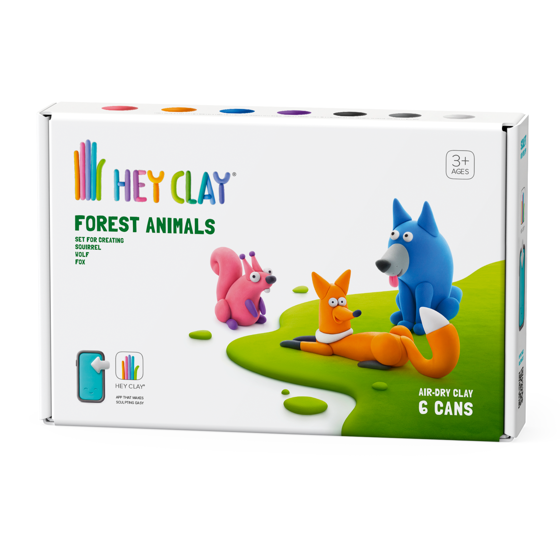 Hey Clay - Forest Animals - Wolf, Vos, Eekhoorn (6 potjes) - interactieve boetseerklei