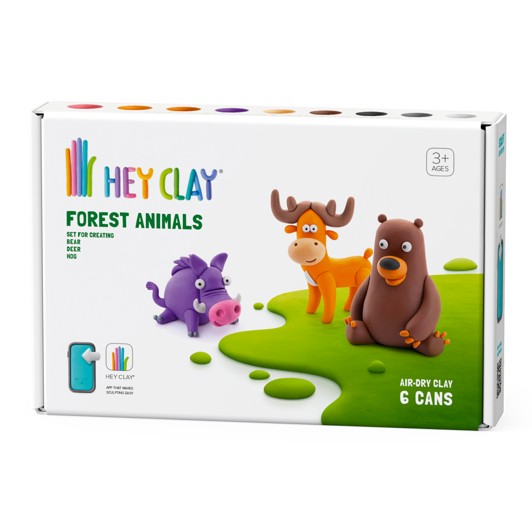 Hey Clay - Forest Animals - Beer, Hert, Zwijn (6 potjes) - interactieve boetseerklei