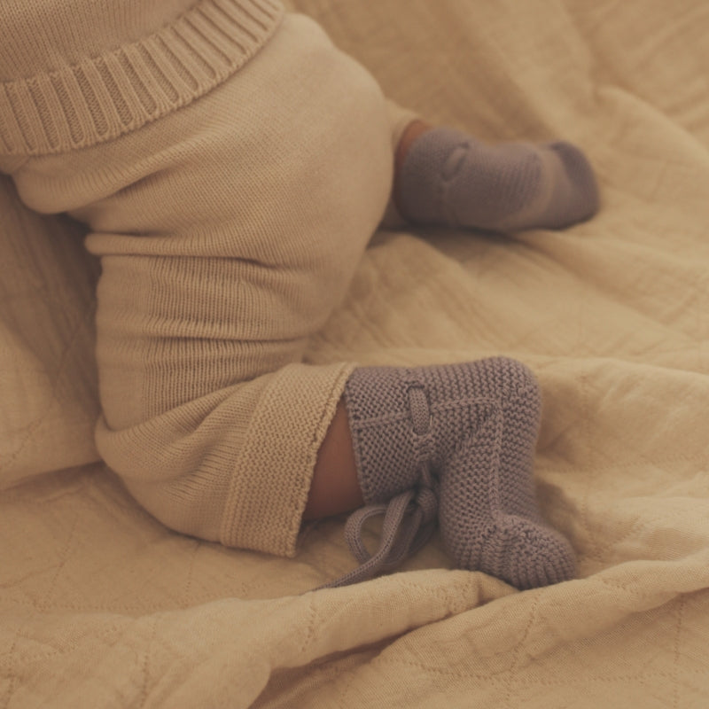 Hvid - slofjes - 100% merinowol  - Lilac