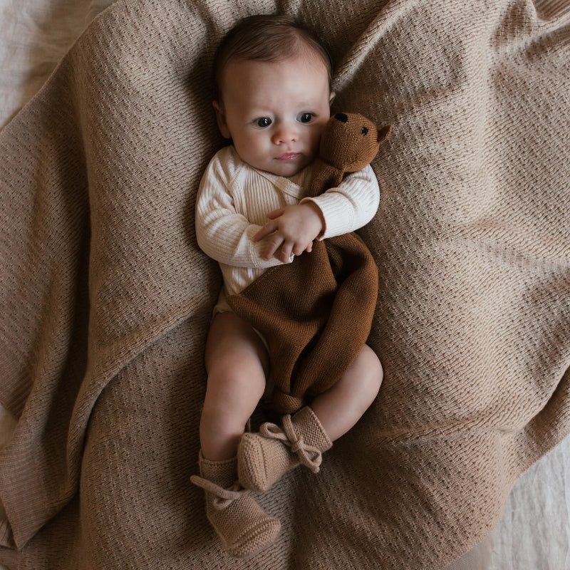 Hvid - Teddy Tokki knuffeldoekje - 100% merinowol - Chocolate
