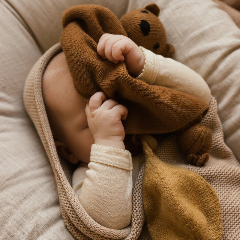 Hvid - Teddy Tokki knuffeldoekje - 100% merinowol - Chocolate