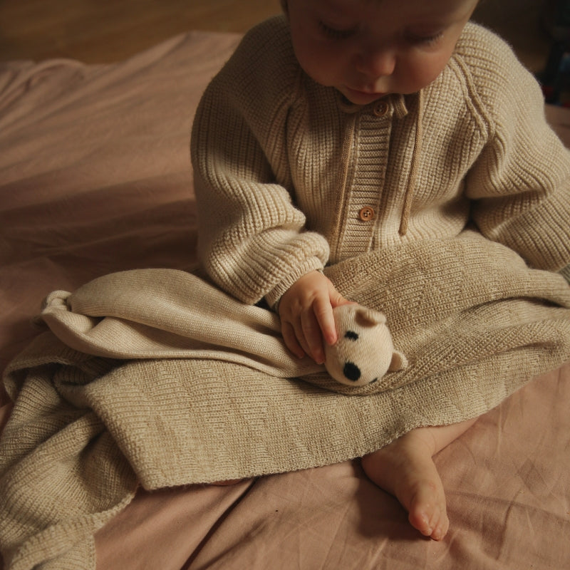 Hvid - Teddy Tokki knuffeldoekje - 100% merinowol - Cream