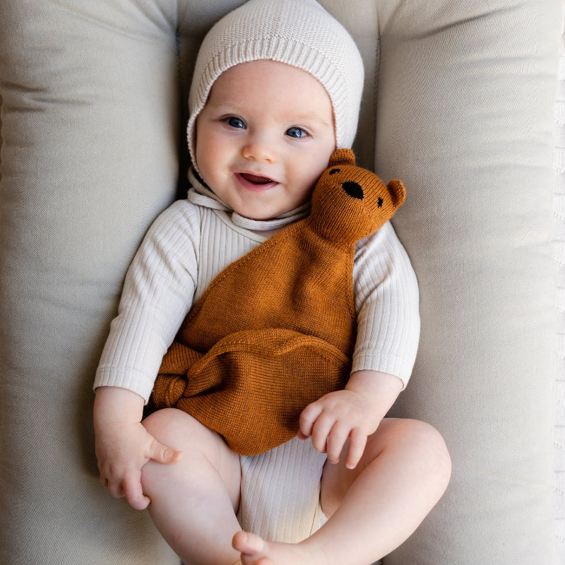 Hvid - Teddy Tokki knuffeldoekje - 100% merinowol - Rust
