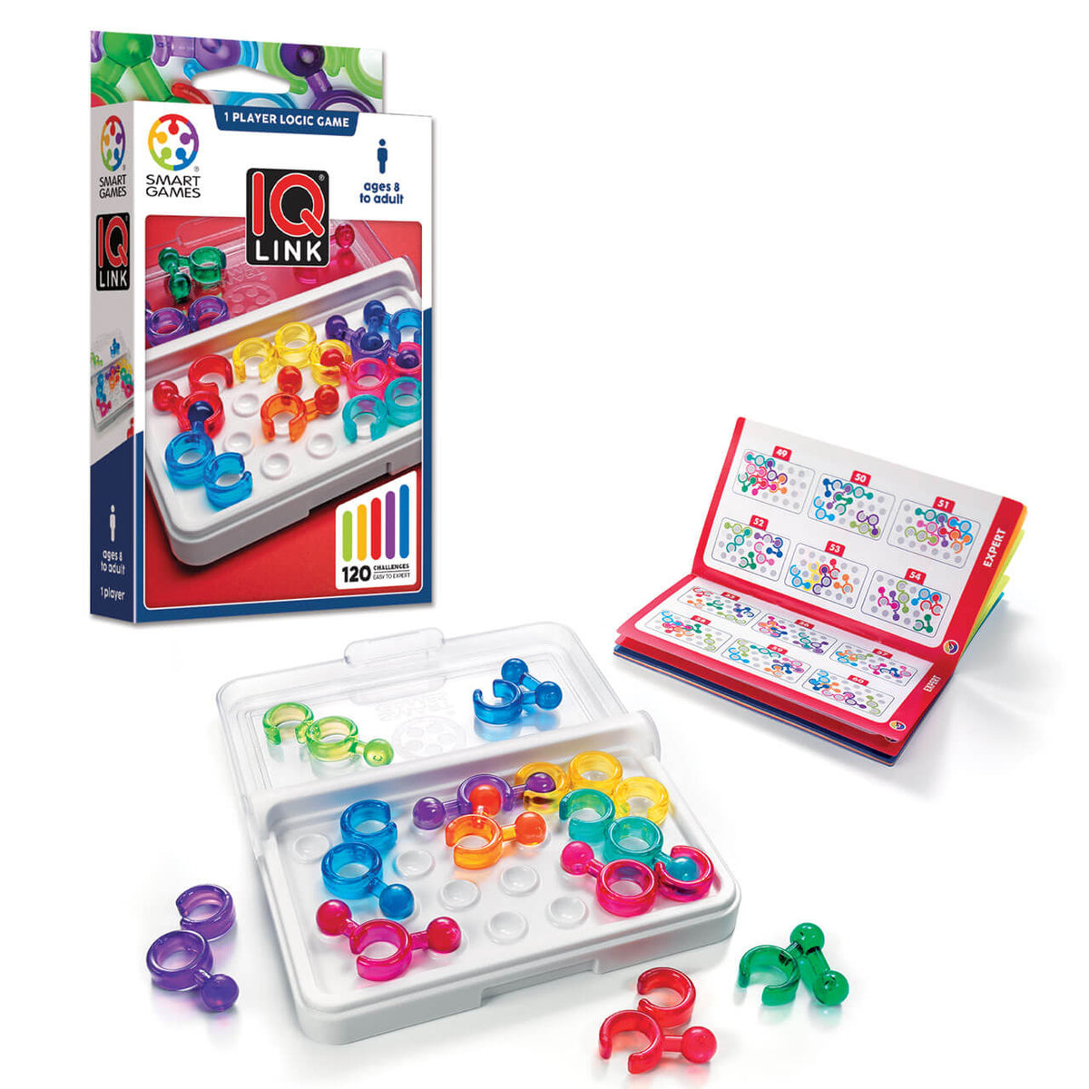 SmartGames - IQ Link - compacte reispuzzel met 36 stukjes en 24 plaatsen
