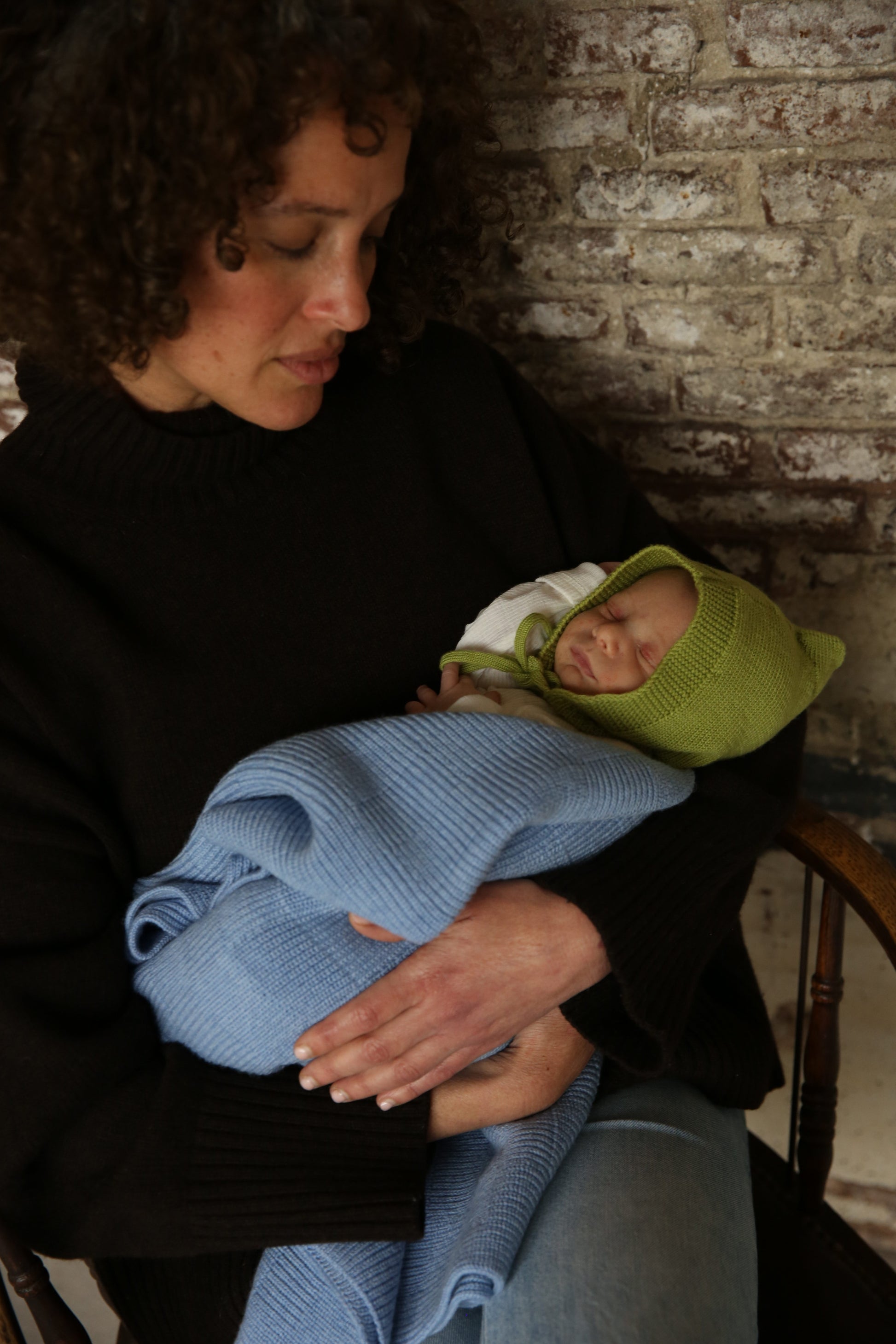 Hvid Wollen babydeken Ivy Light Blue