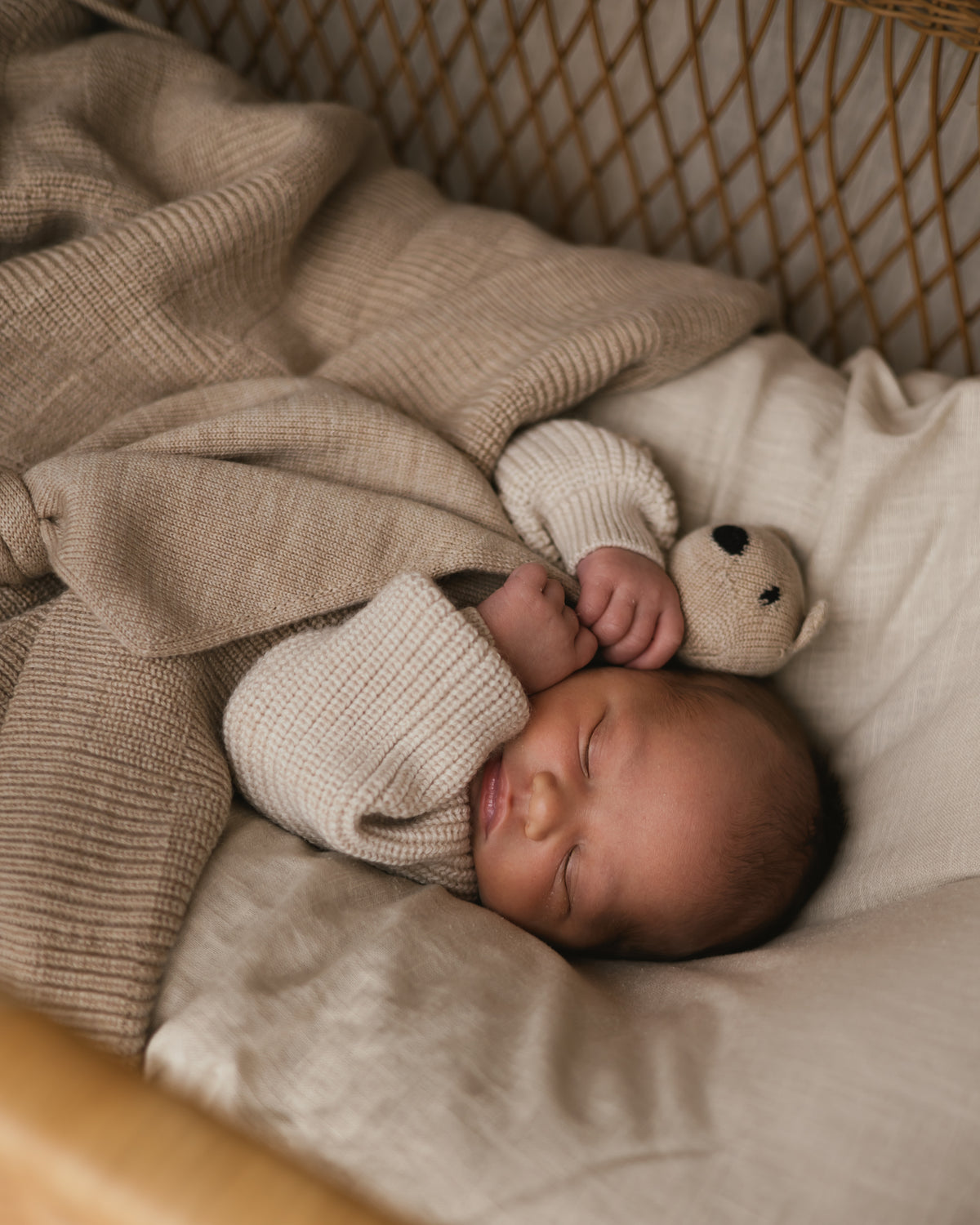 Hvid Wollen babydeken Ivy Sand