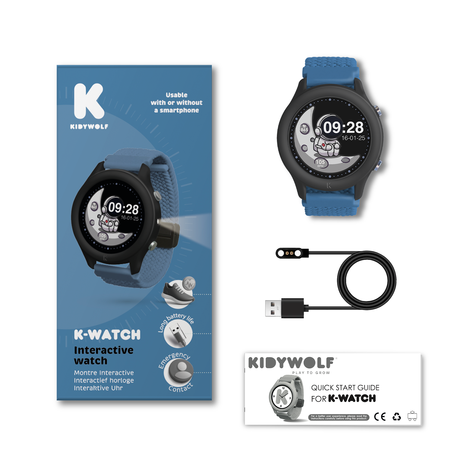 Kidywolf - KidyWatch Multifunctionele Smartwatch – Zonder spelletjes - Blauw