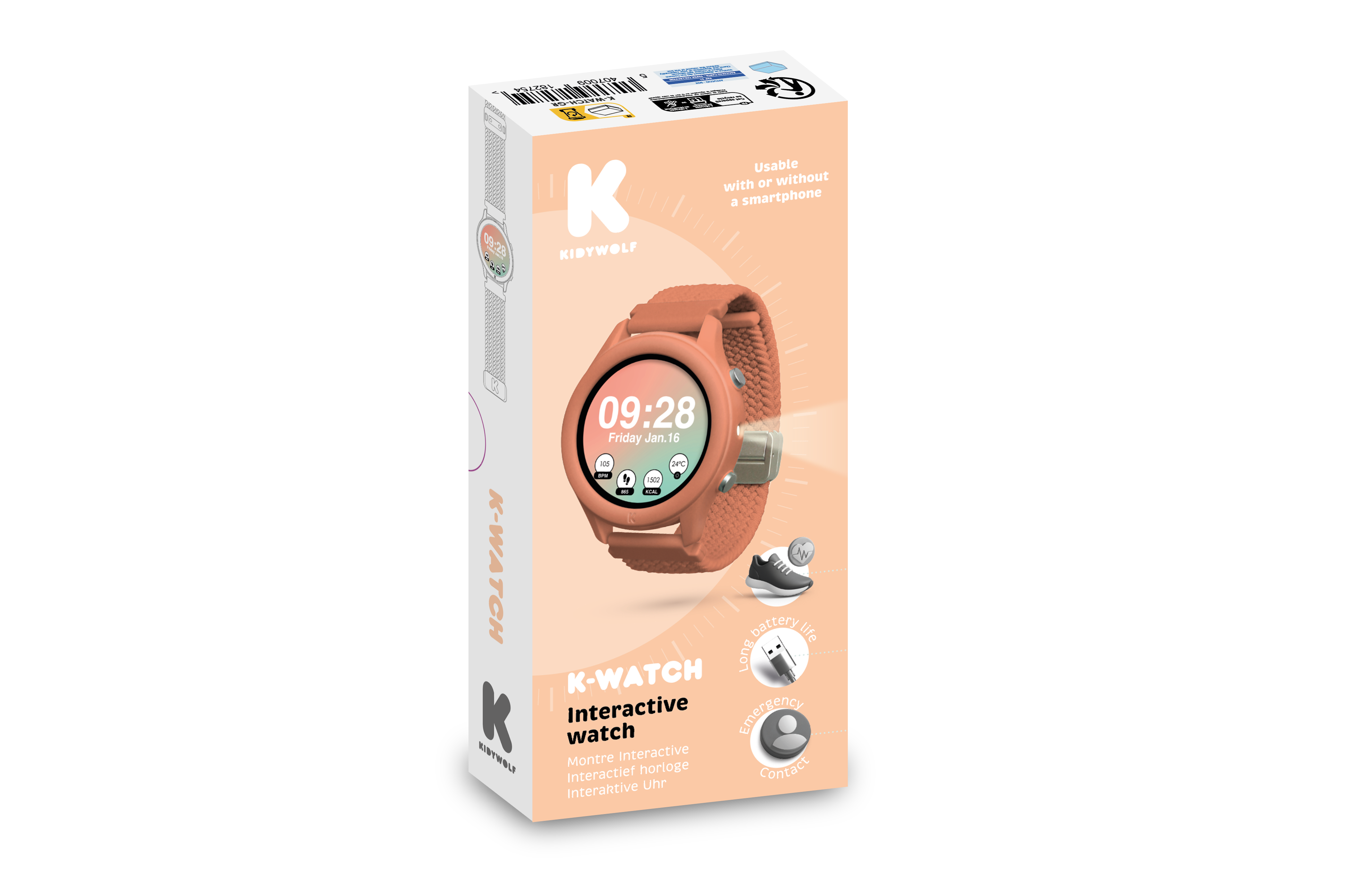 Kidywolf - KidyWatch Multifunctionele Smartwatch – Zonder spelletjes - Koraal