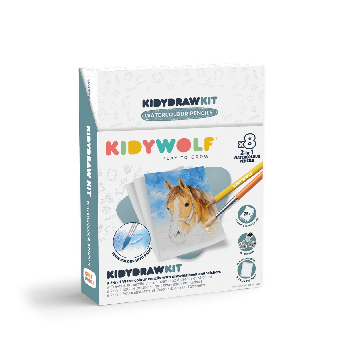 Kidywolf - Kidydraw creatieve set met aquarelpotloden
