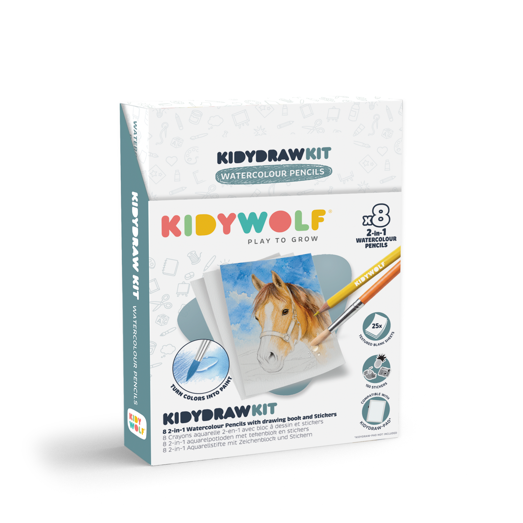 Kidywolf - Kidydraw creatieve set met aquarelpotloden