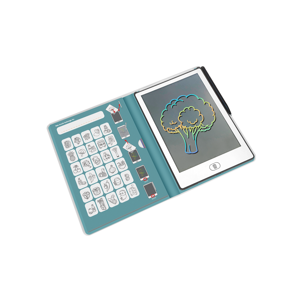 Tekentablet met een broccoli getekend op het LCD-scherm