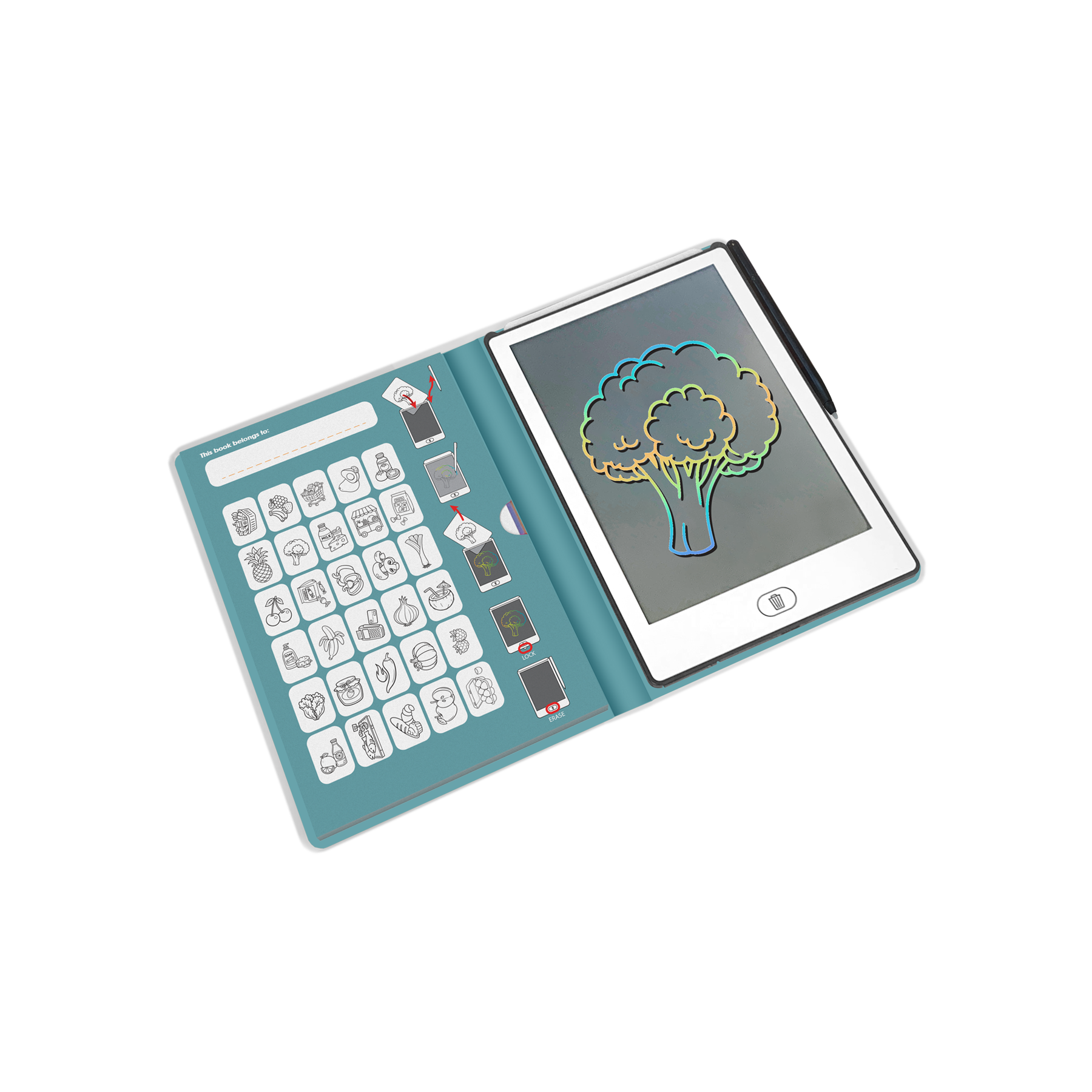 Tekentablet met een broccoli getekend op het LCD-scherm