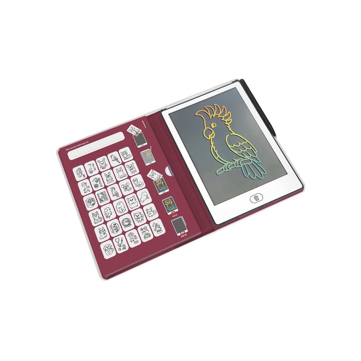 Tekentablet met een papegaai nagetekend op het LCD-scherm