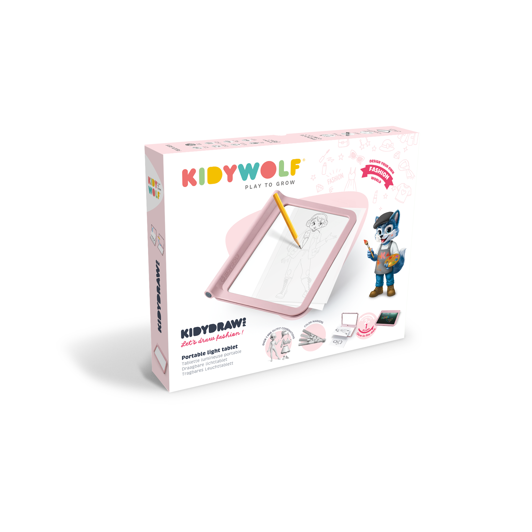 Kidywolf - Kidydraw-pro PINK lichtgevende tekentablet + 4 stiften