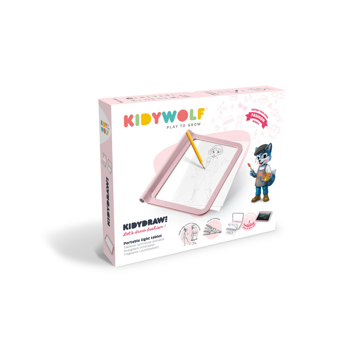 Kidywolf - Kidydraw-pro PINK lichtgevende tekentablet + 4 stiften