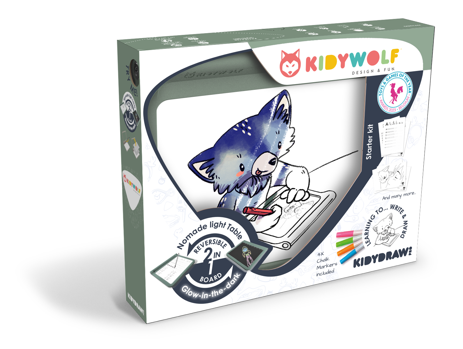 Kidywolf - Kidydraw-pro lichtgevende tekentablet + 4 stiften
