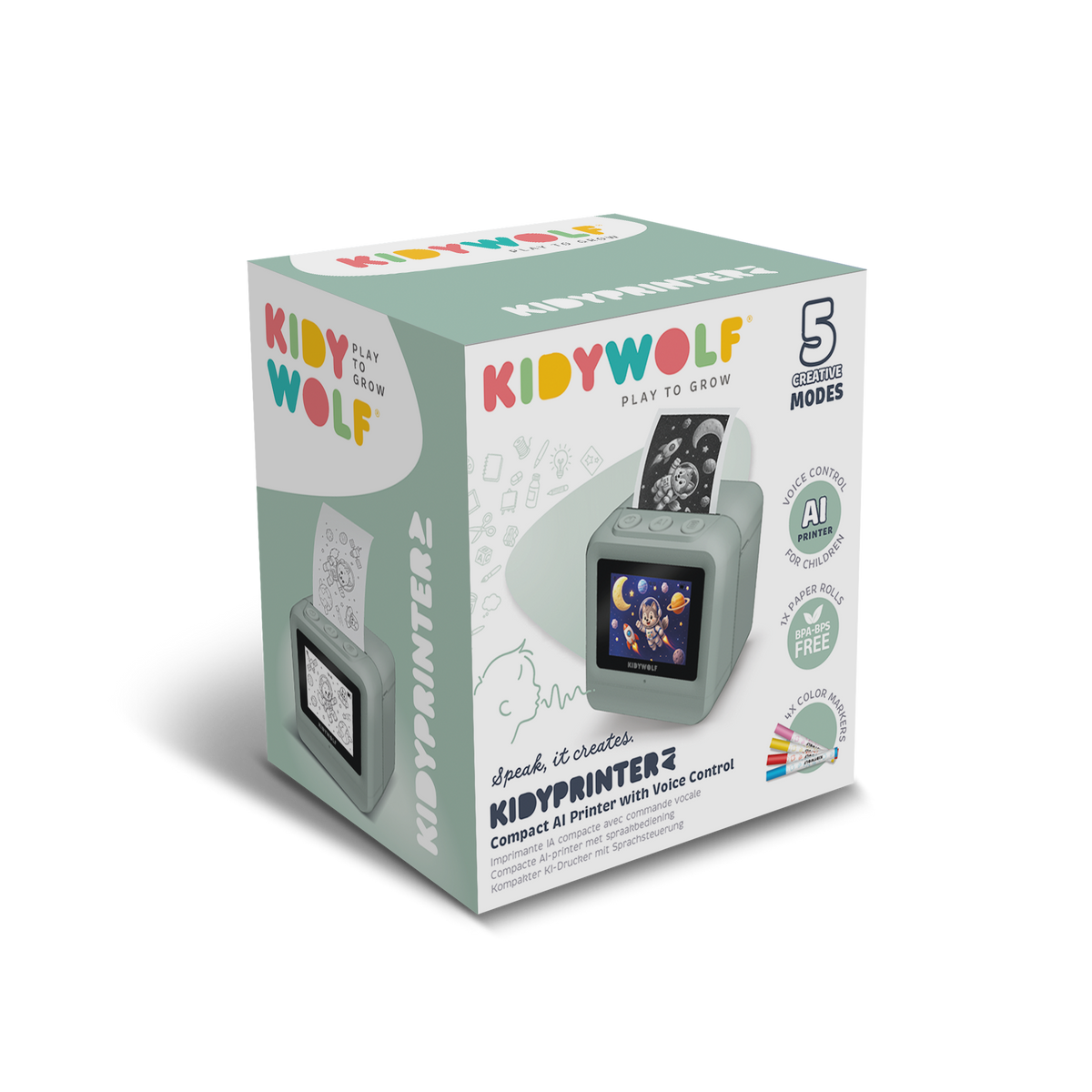 Kidywolf Kidyprinter AI verpakking