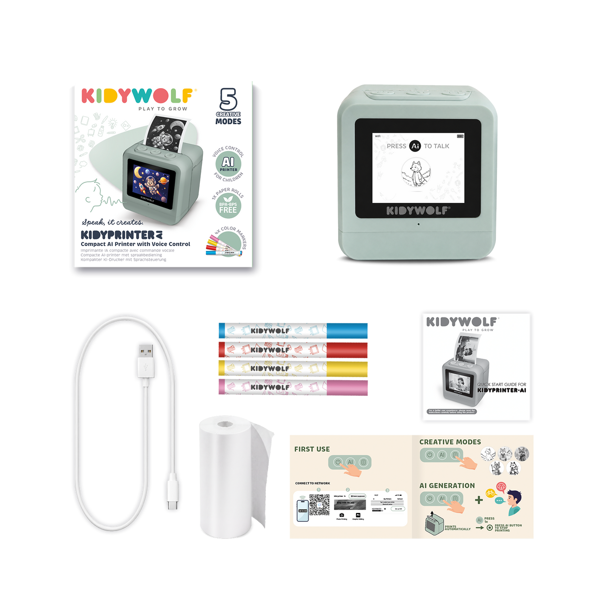 Kidywolf Kidyprinter AI inhoud van de doos