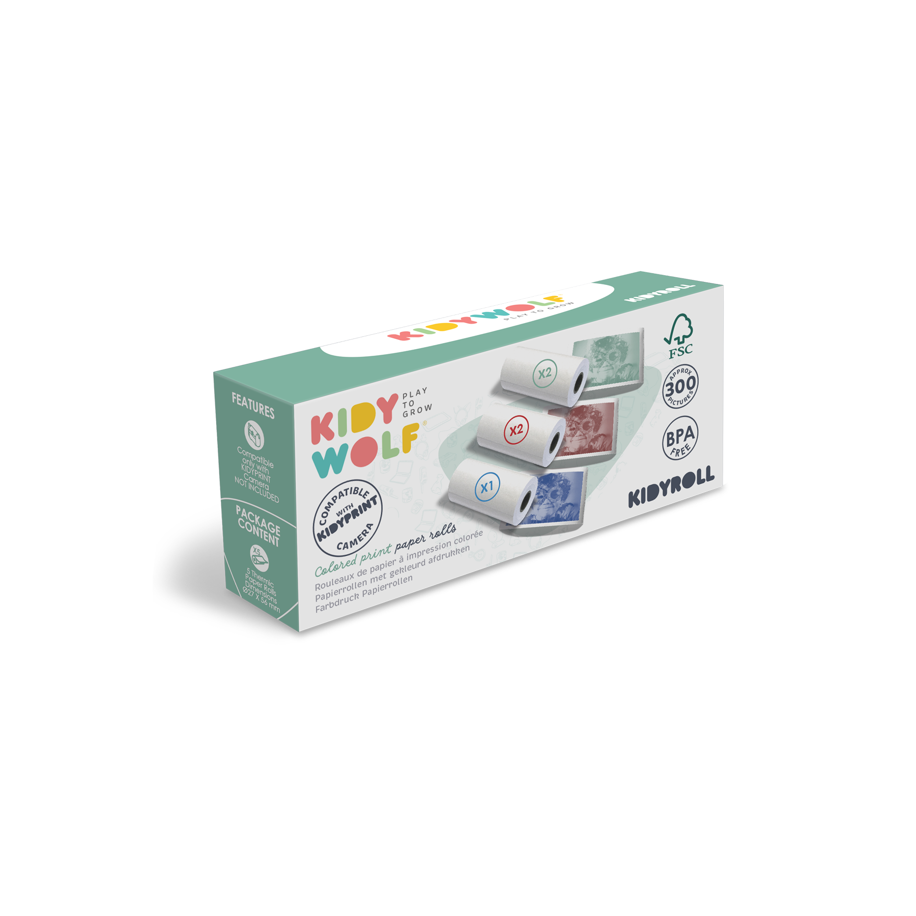 Kidywolf - Kidyroll 5 gekleurde Rollen voor Kidyprint