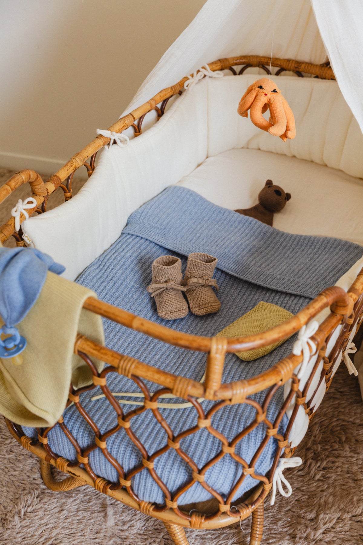 Hvid Wollen babydeken Kiki Frost Blue