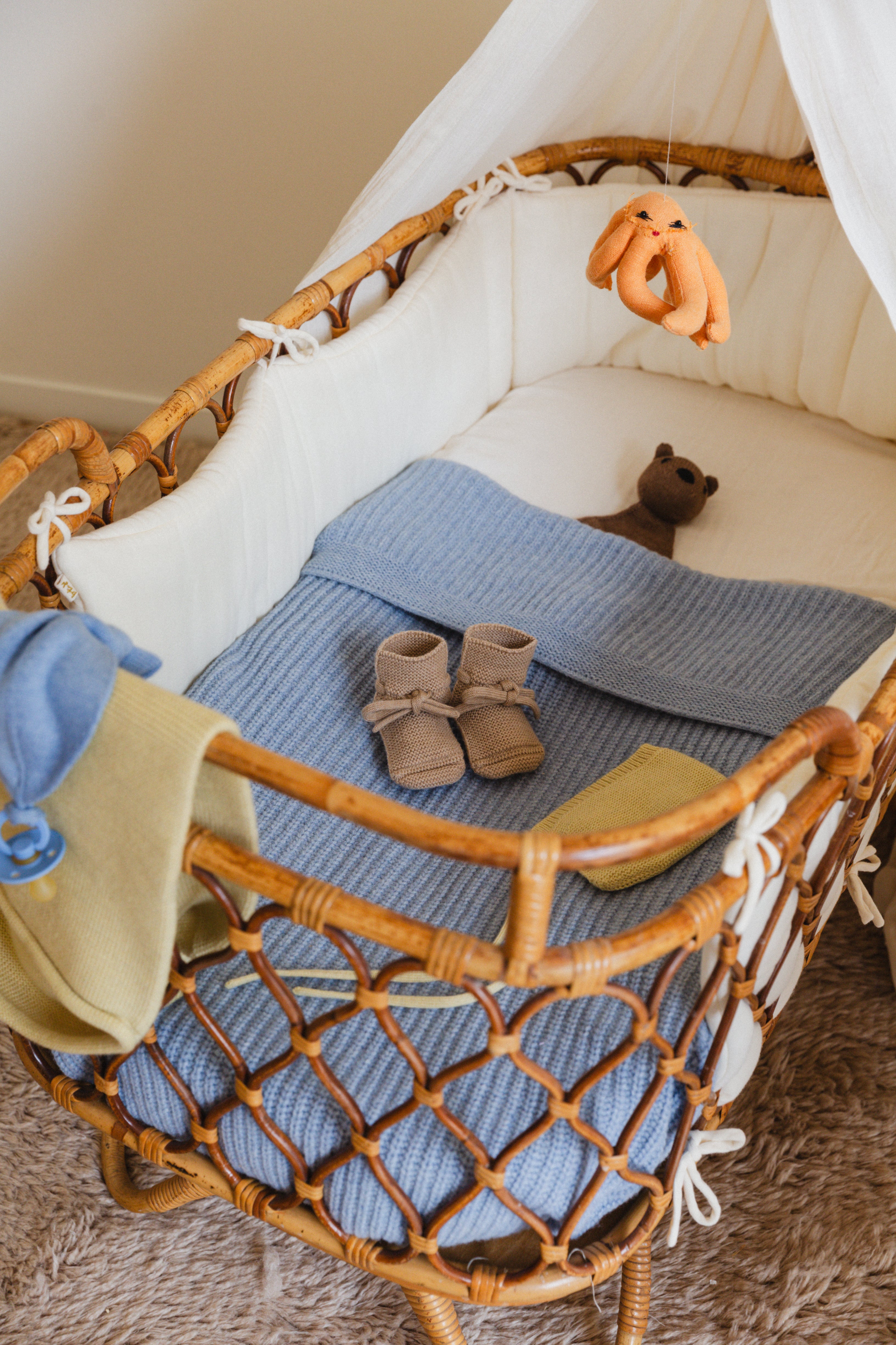 Hvid Wollen babydeken Kiki Frost Blue