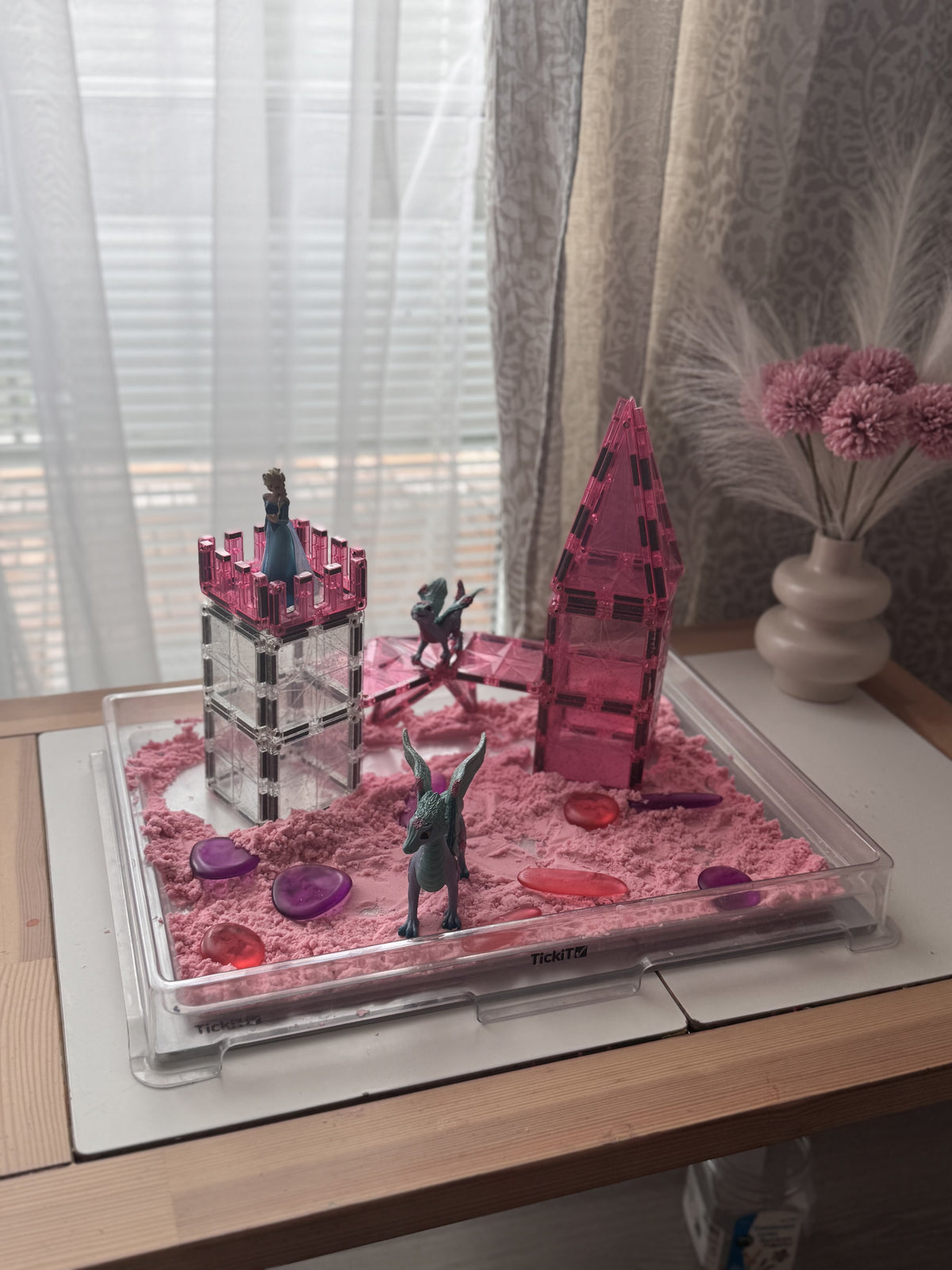 Cleverclixx - Glitter Tiles Pack Transparent / Pink (16 stuks)