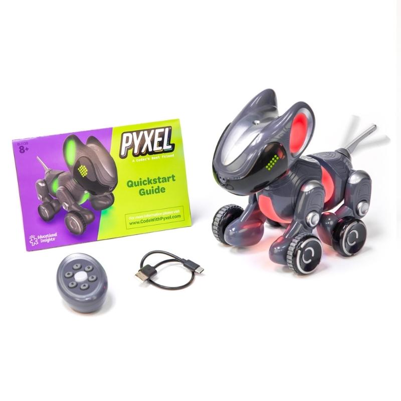 Robothond Pyxel met snelstartgids, kabel en afstandsbediening
