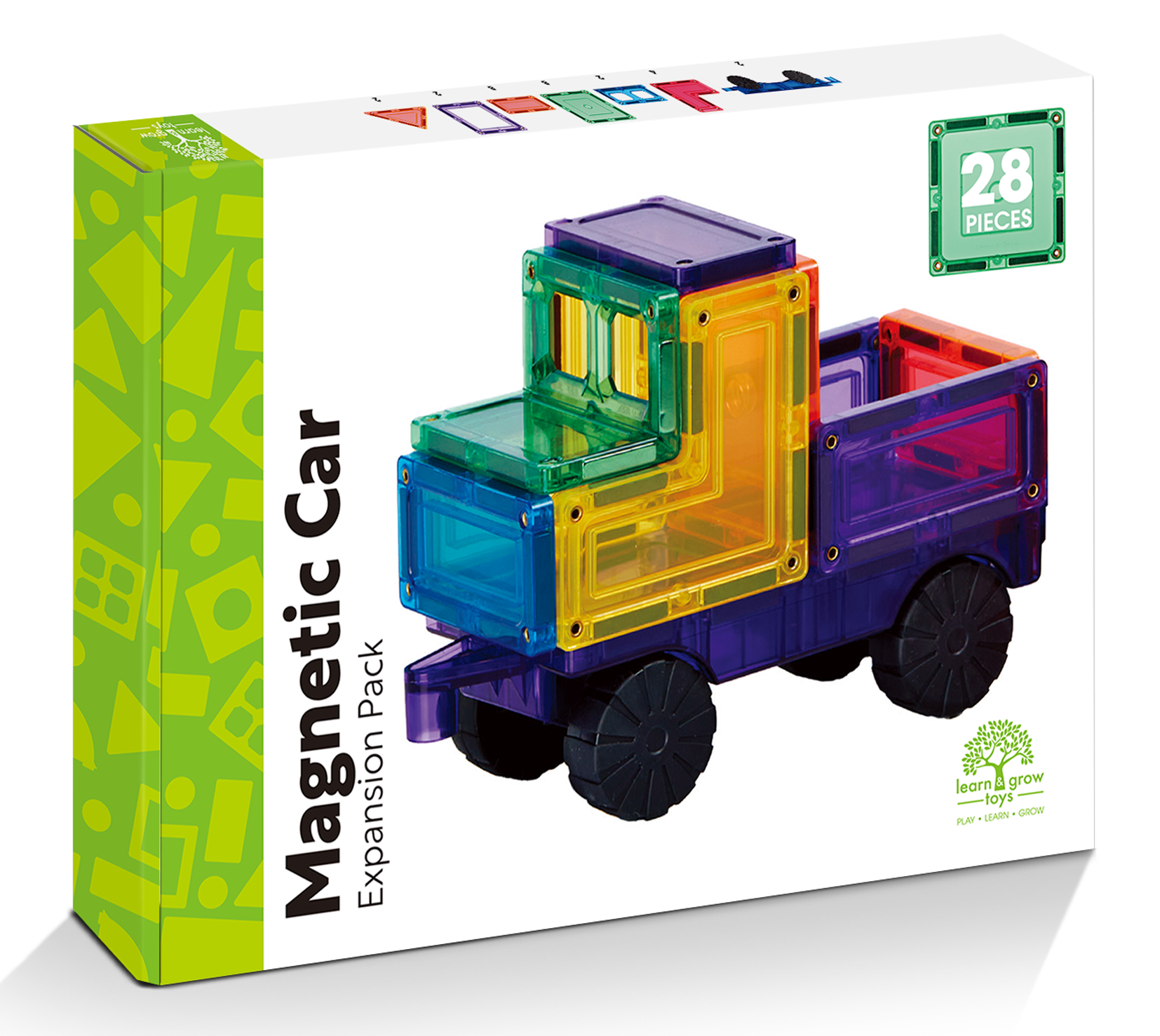 Learn And Grow - Magnetisch constructiespeelgoed Car Pack - 28 stuks