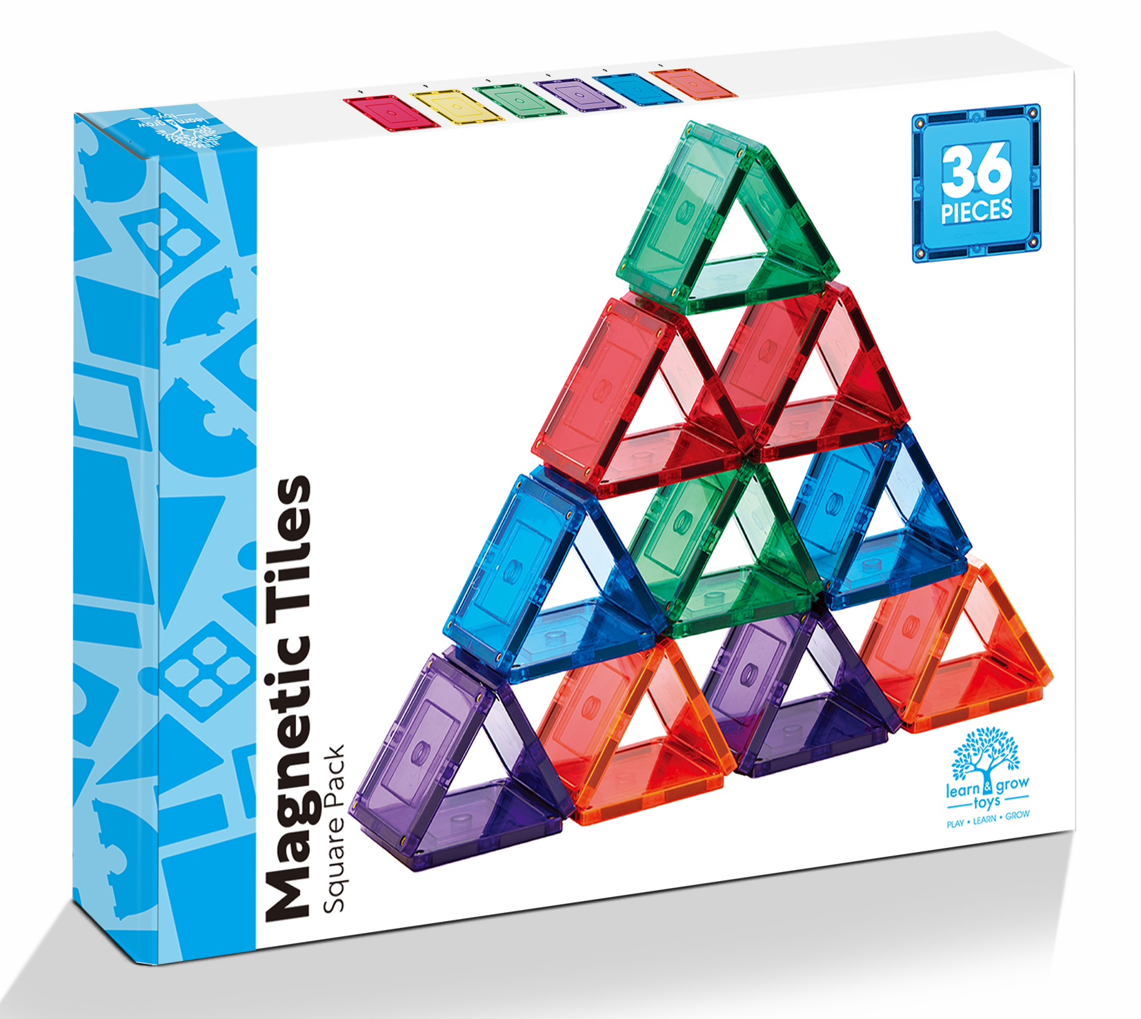 Learn And Grow - Magnetisch constructiespeelgoed Square Pack - 36 stuks