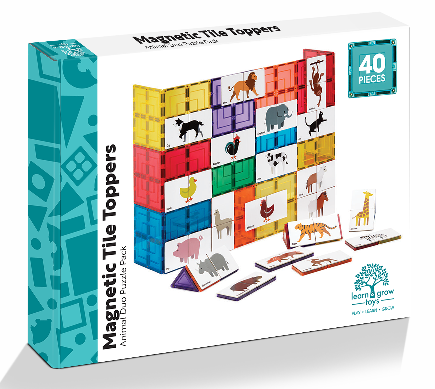 Learn And Grow - Magnetisch constructiespeelgoed Toppers Dieren - 40 stuks