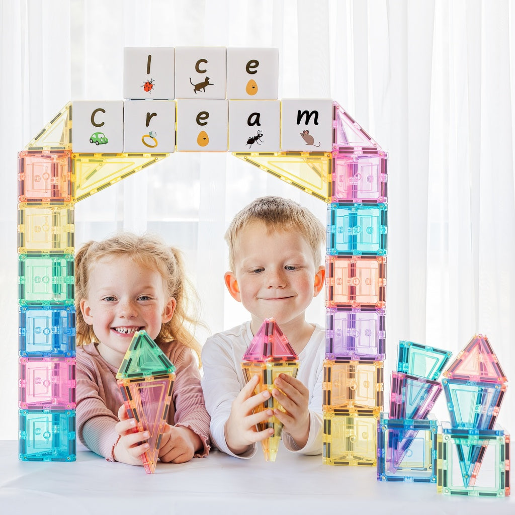 Learn And Grow - 112 stuks Pastel Builders - magnetisch constructiespeelgoed
