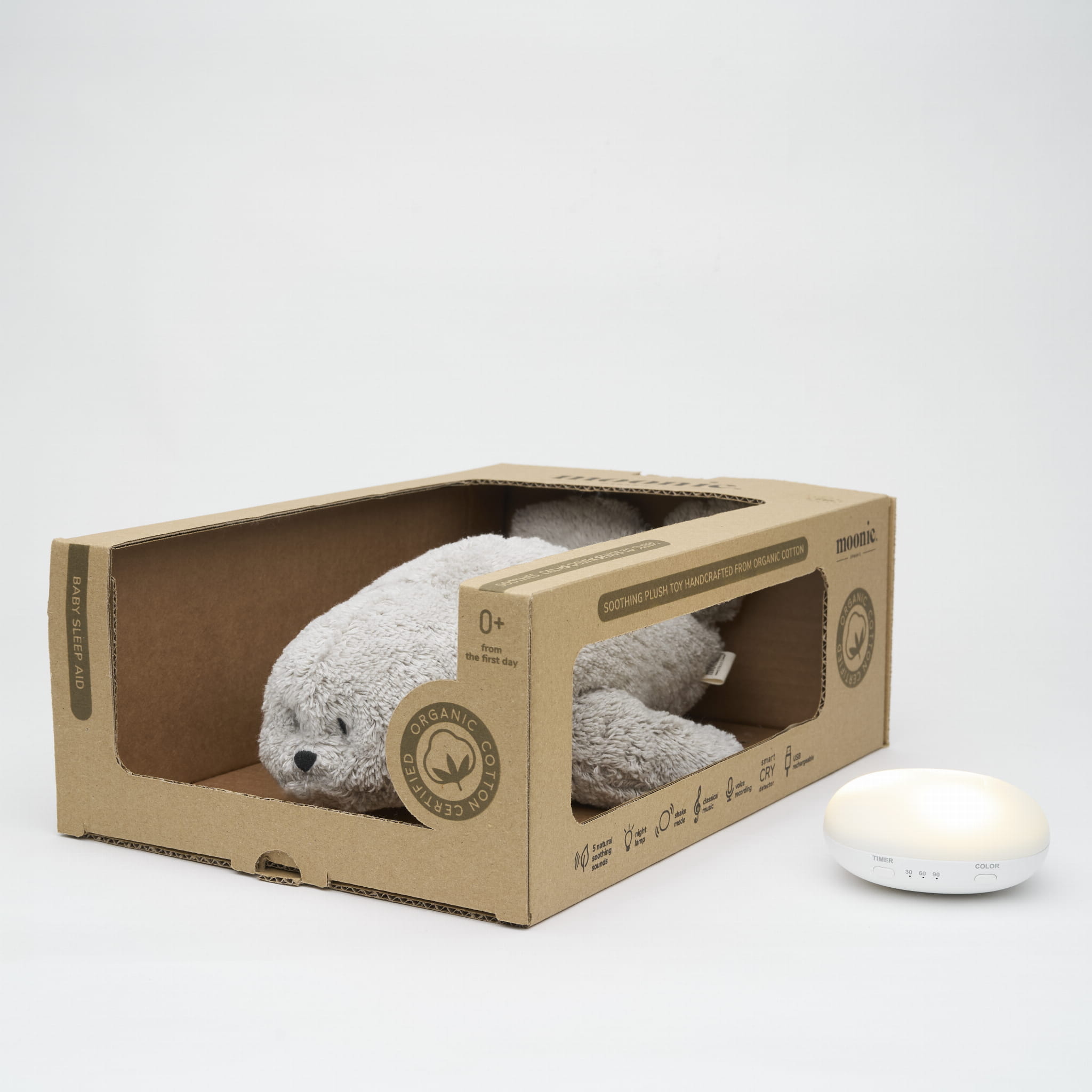 Moonie - Slaapknuffel The Humming Seal 2.0 - Grey White Noise