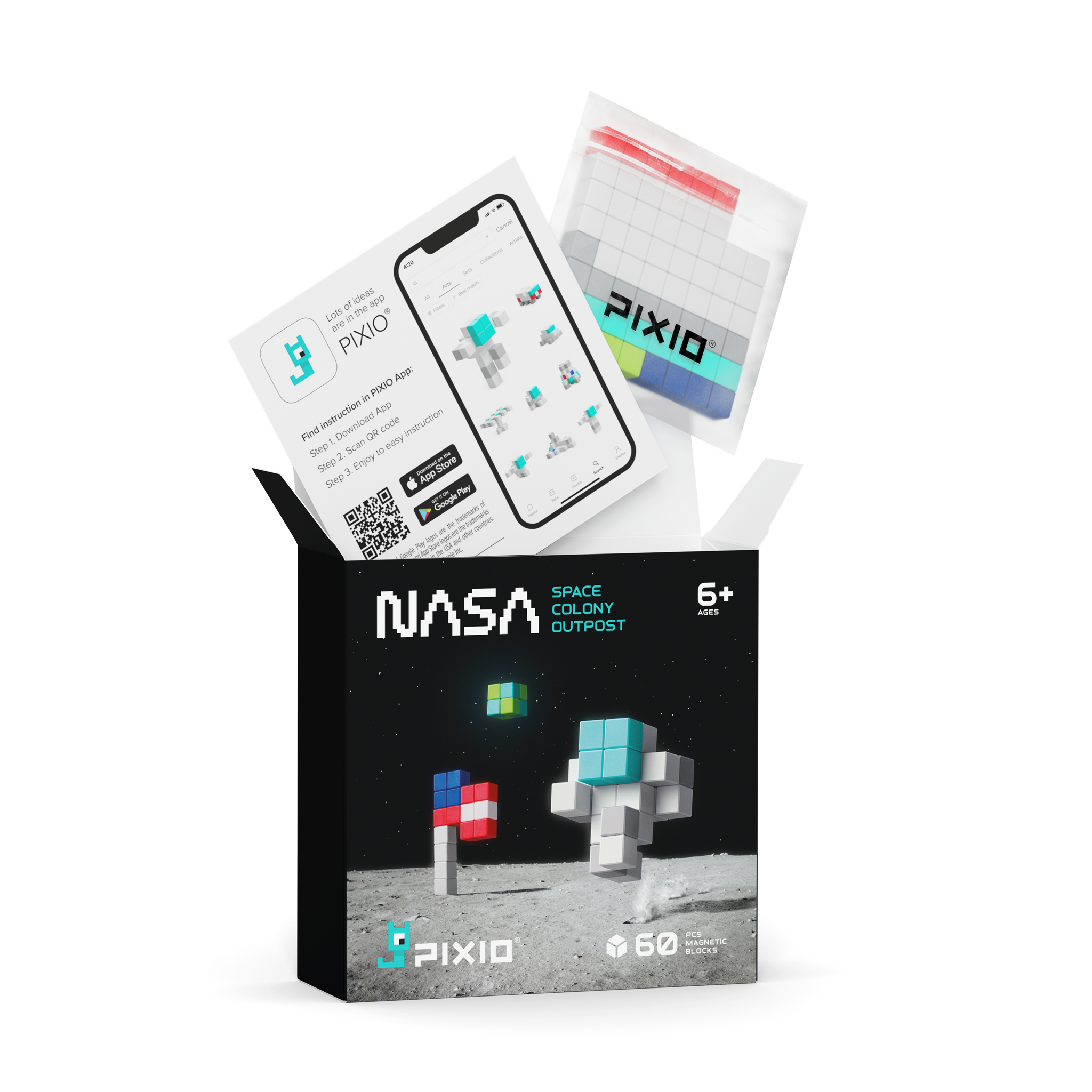 Pixio - Story NASA Space Colony Outpost - 60 magneetblokjes