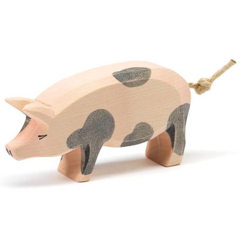 Ostheimer - Houten boerderijdieren - Gevlekt varken kop omhoog