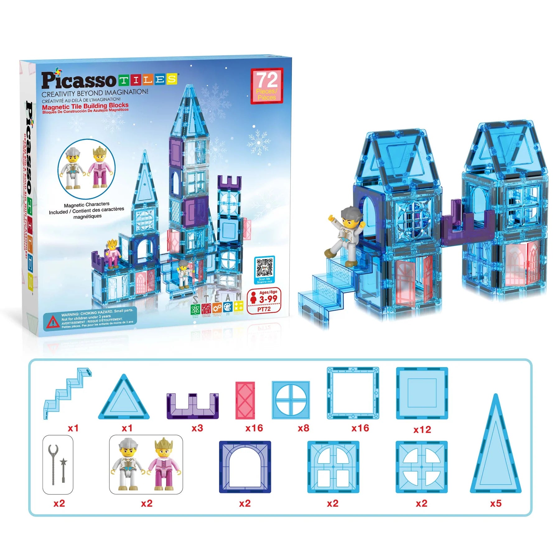 PicassoTiles - 72 stuks Ice set Magnetisch constructiespeelgoed