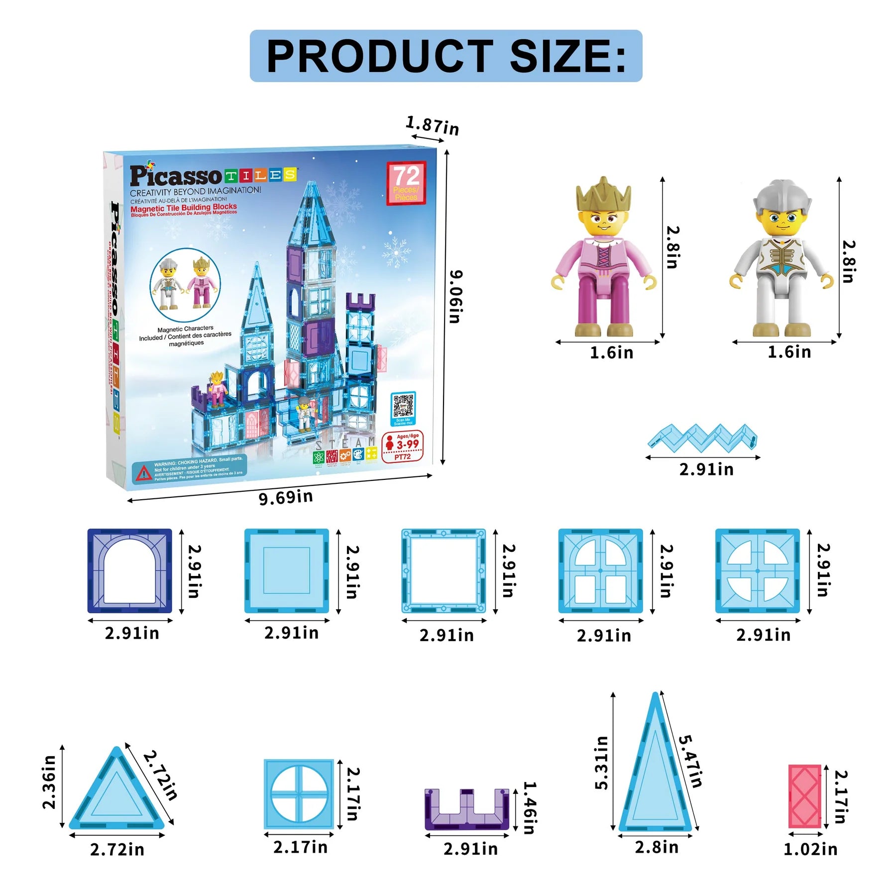 PicassoTiles - 72 stuks Ice set Magnetisch constructiespeelgoed