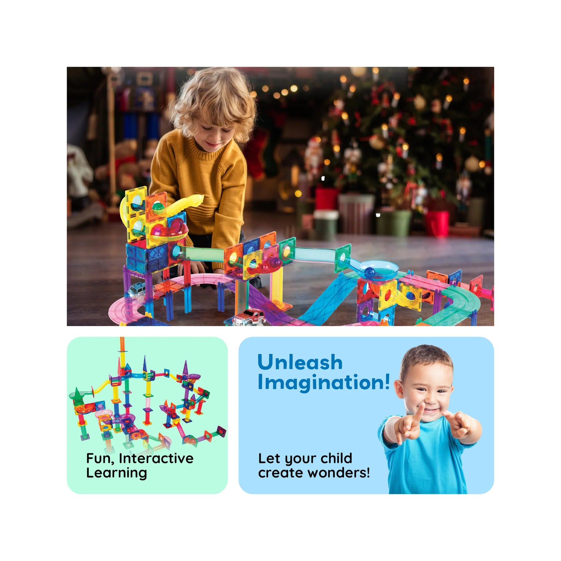 PicassoTiles - 108 stuks Knikkerbaan + Racebaan - Magnetisch constructiespeelgoed