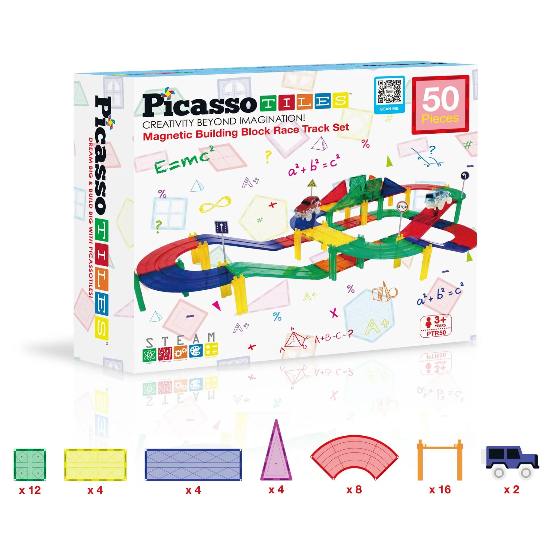 PicassoTiles - 50 stuks  Race Track Building Blocks Magnetisch constructiespeelgoed