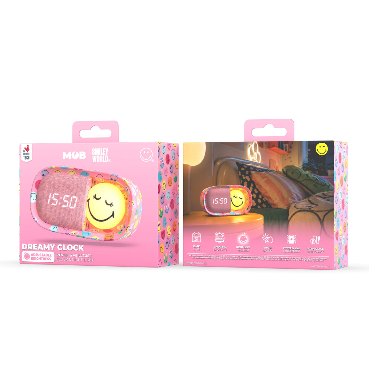 MOB x SmileyWorld - Dreamy wekker - Roze