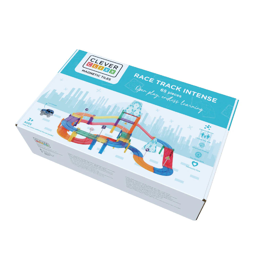 GRATIS EXTRA AUTO - Cleverclixx - Race Track Intense - 65 stuks + gratis auto blauw